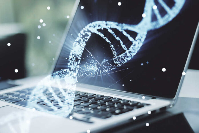Creative,Concept,With,Dna,Symbol,Illustration,On,Modern,Laptop,Background.