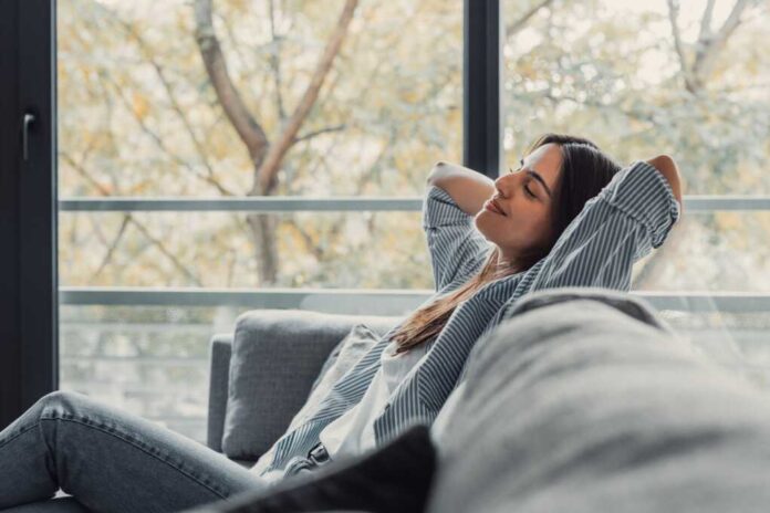 Relaxed,Serene,Pretty,Young,Woman,Feel,Fatigue,Lounge,On,Comfortable