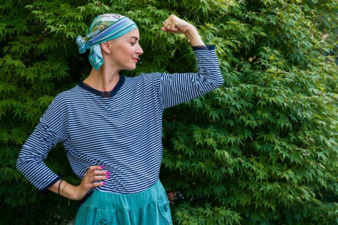 Beautiful,Young,Positive,Female,Cancer,Patient,Wearing,Headscarf,Outdoors,Portrait.