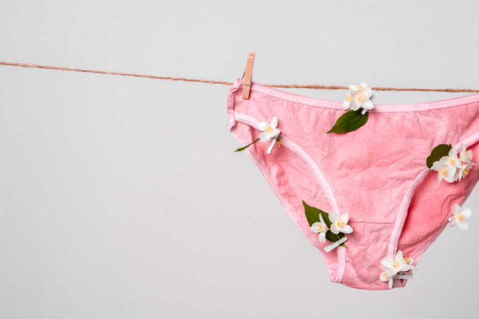 Woman's,Underwear,With,Flowers,On,Clothesline,,Concept,Content,For,Feminist