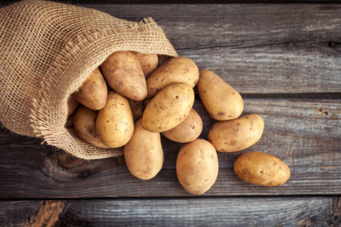 Raw,Potato,Food,.,Fresh,Potatoes,In,An,Old,Sack