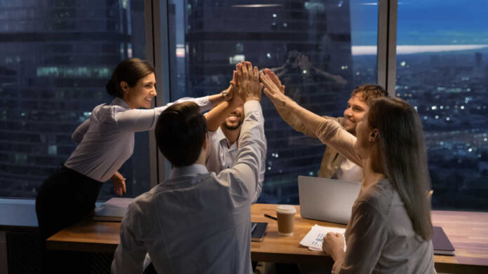 Motivated,Multinational,Team,Raise,High,Fives,On,Briefing,After,Finding