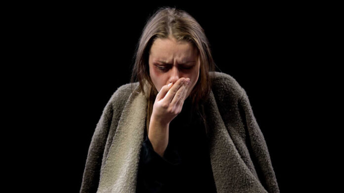 Sick,Woman,Coughing,Into,Hand,,Suffering,Contagious,Disease,,Tuberculosis