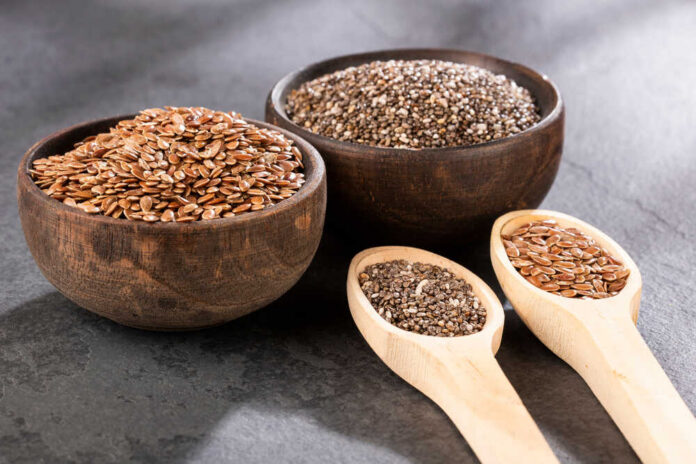 Healthy,Chia,And,Flaxseed,Seeds.,Linum,Usitatissimum,-,Salvia,Hispanica