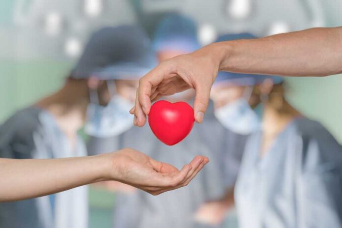 shutterstock_708590581.jpg Two hands exchanging a red heart symbol in a surgical setting
