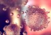 Microscopic view of virus-like particles with spiky surfaces