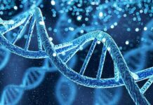 AI Rewrites Life’s On Switch DNA double helix with glowing particles