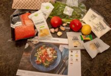 Pain-To-Plate Shift Stuns Migraine World Meal kit ingredients with salmon, couscous, and vegetables on a counter