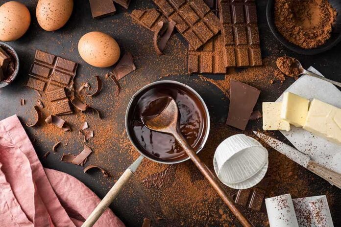 shutterstock_1109961572-1 Baking ingredients with melted chocolate in saucepan