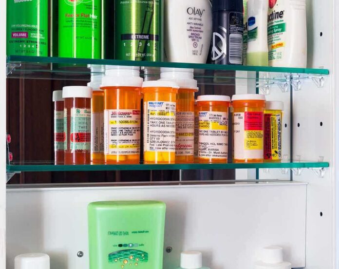 shutterstock_1643578801-1 Medicine cabinet with prescription bottles and toiletries