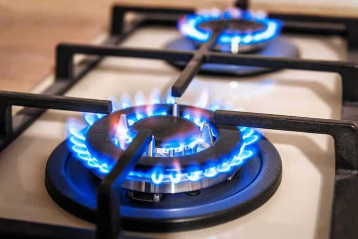 Gas stove burner with blue flames