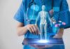 Long COVID’s Dopamine Crash Exposed Healthcare professional uses tablet with medical holograms