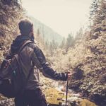 How Nature Fights Isolation & Loneliness A hiker standing in a forest, looking at a scenic view of mountains and trees